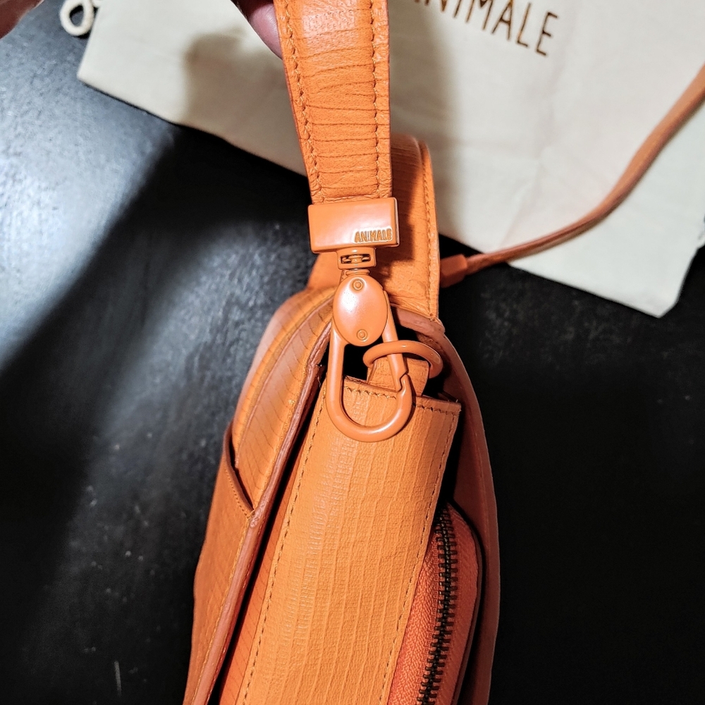 Animale Brazil Lizard Leather Mini Satchel Crossbody Shoulder Bag Bright Orange - Picture 9 of 16